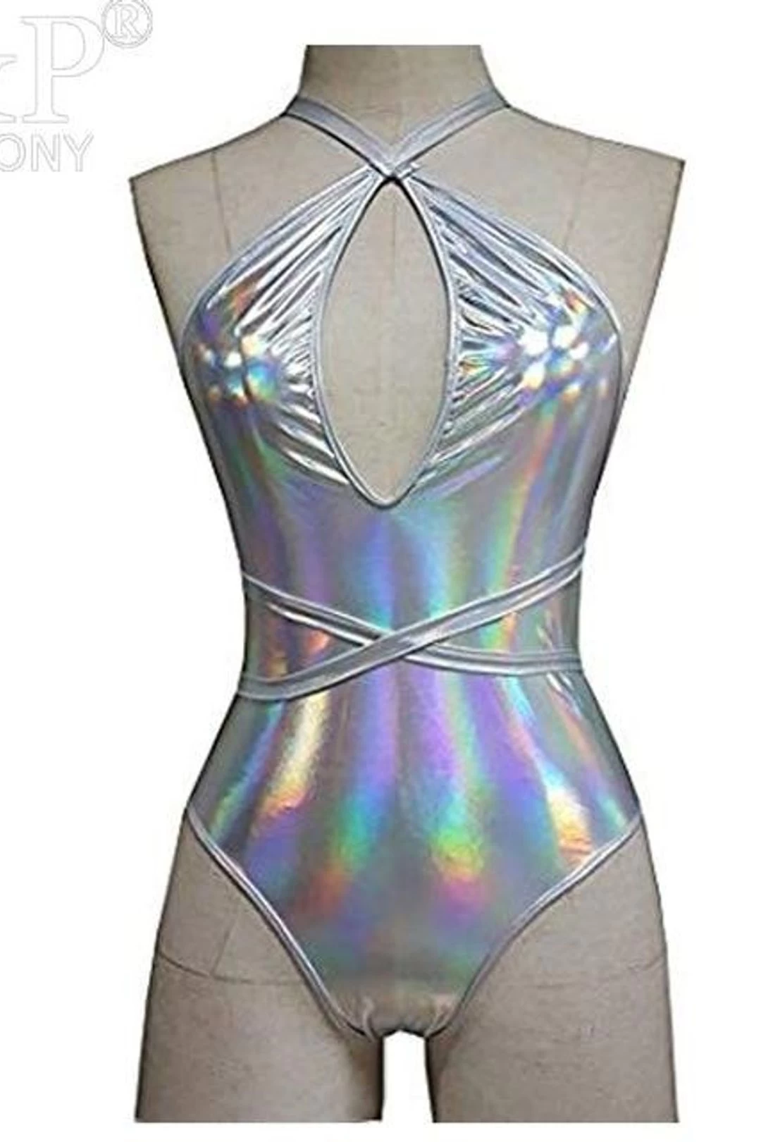 Summer Musical Festival Rave Wear Clothes Outfits Gear Sexy Silver Holographic Lace Up Bodysuit Hologram Women Jumpsuit 4 Summer Musical Festival Rave Wear Clothes Outfits Gear Sexy Silver Holographic Lace Up Bodysuit Hologram Women Jumpsuit - Image 2