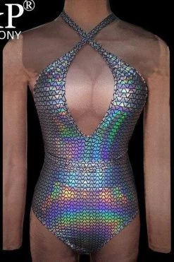 Summer Musical Festival Rave Wear Clothes Outfits Gear Sexy Silver Holographic Lace Up Bodysuit Hologram Women Jumpsuit 13 Summer Musical Festival Rave Wear Clothes Outfits Gear Sexy Silver Holographic Lace Up Bodysuit Hologram Women Jumpsuit -Women's clothing 13389111296079 3