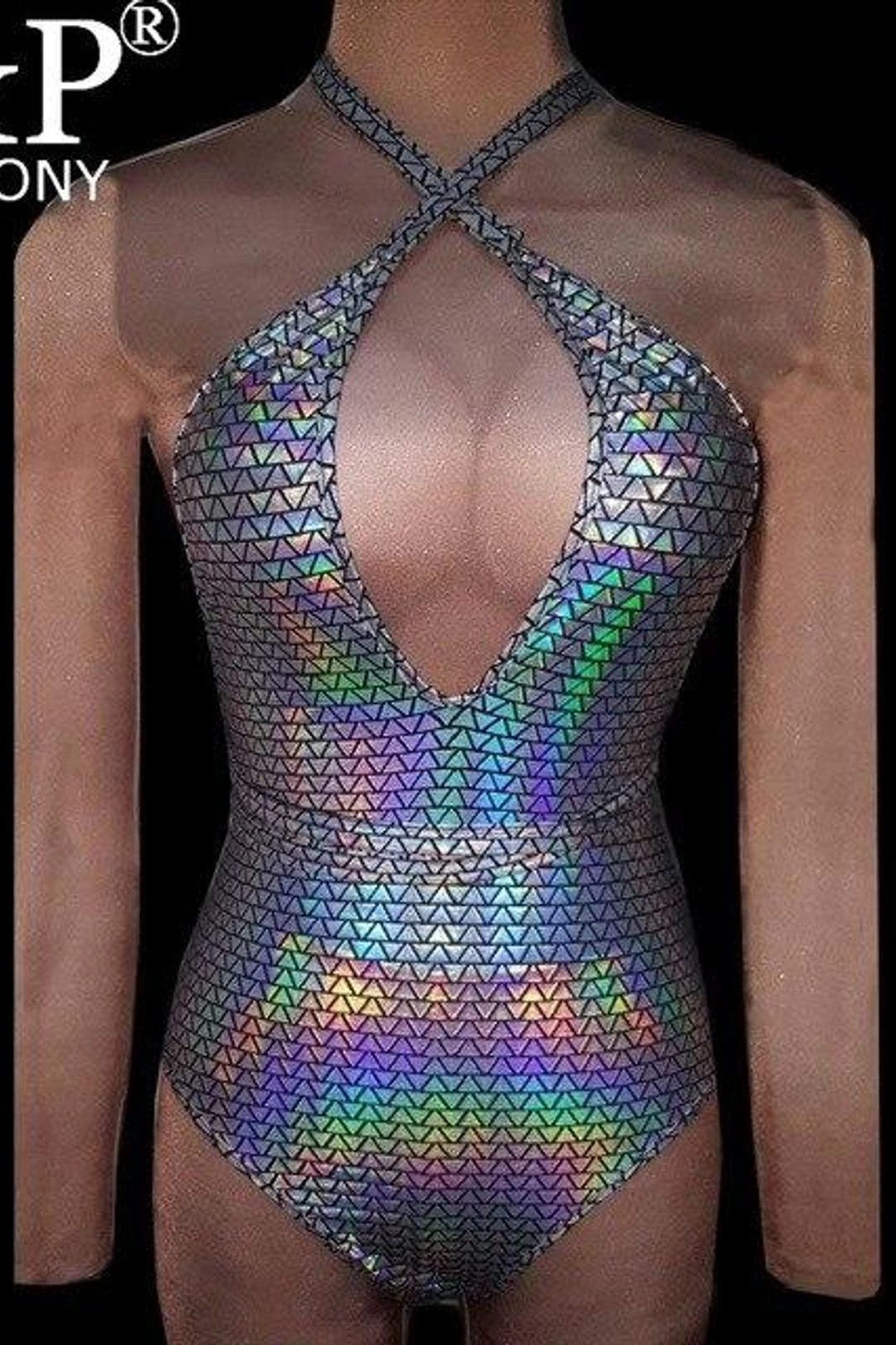 Summer Musical Festival Rave Wear Clothes Outfits Gear Sexy Silver Holographic Lace Up Bodysuit Hologram Women Jumpsuit 5 Summer Musical Festival Rave Wear Clothes Outfits Gear Sexy Silver Holographic Lace Up Bodysuit Hologram Women Jumpsuit - Image 3