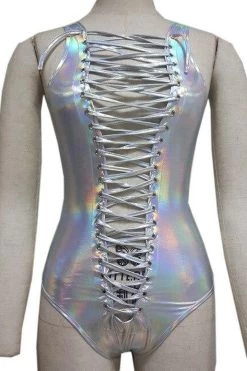 Summer Musical Festival Rave Wear Clothes Outfits Gear Sexy Silver Holographic Lace Up Bodysuit Hologram Women Jumpsuit 14 Summer Musical Festival Rave Wear Clothes Outfits Gear Sexy Silver Holographic Lace Up Bodysuit Hologram Women Jumpsuit -Women's clothing 13389111623759 4