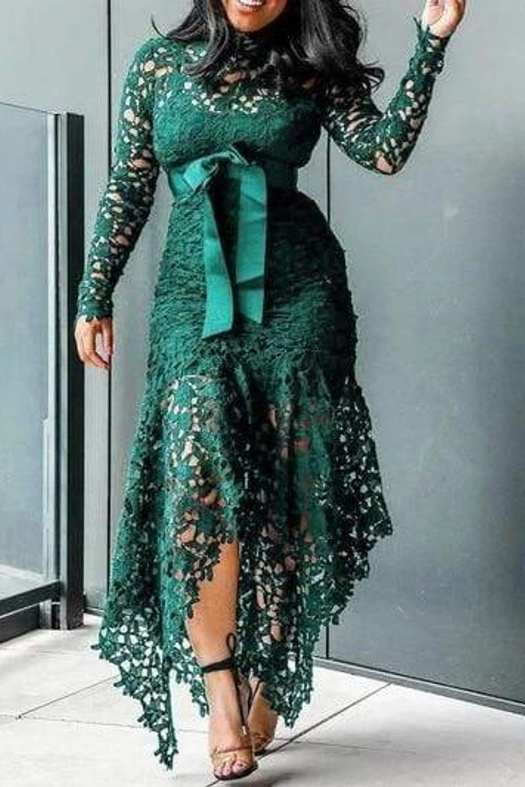 Women Spaghetti Straps Lace Mesh Patchwork Jumpsuit 6 Women Spaghetti Straps Lace Mesh Patchwork Jumpsuit - Image 4