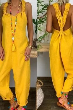 Women Loose Casual Wide Leg Pants One Piece Plus Size Linen Jumpsuit -Women's clothing 15428598792331 7