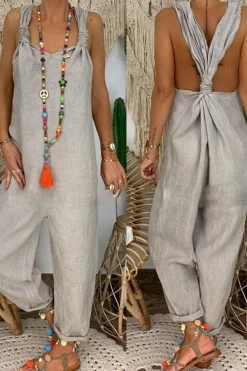Women Loose Casual Wide Leg Pants One Piece Plus Size Linen Jumpsuit -Women's clothing 15428598956171 8