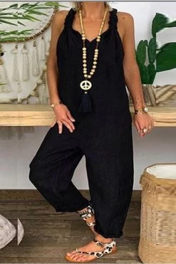 Women Loose Casual Wide Leg Pants One Piece Plus Size Linen Jumpsuit -Women's clothing 15428599251083 9