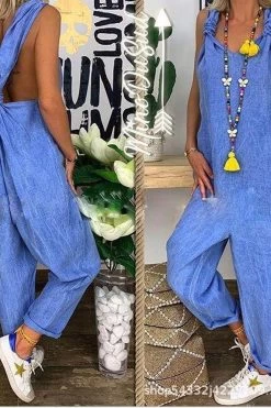 Women Loose Casual Wide Leg Pants One Piece Plus Size Linen Jumpsuit -Women's clothing 15428599808139 12