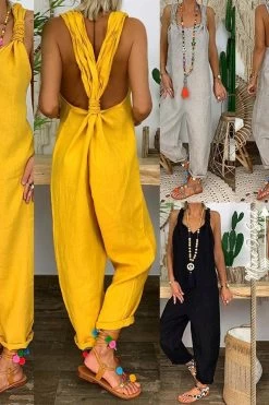 Women Loose Casual Wide Leg Pants One Piece Plus Size Linen Jumpsuit -Women's clothing 15428600234123 13
