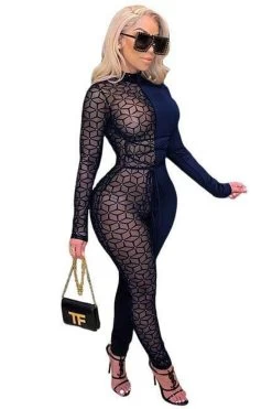 Mesh Patchwork Women Jumpsuit Turtleneck 11 Mesh Patchwork Women Jumpsuit Turtleneck -Women's clothing 15513582731338 5