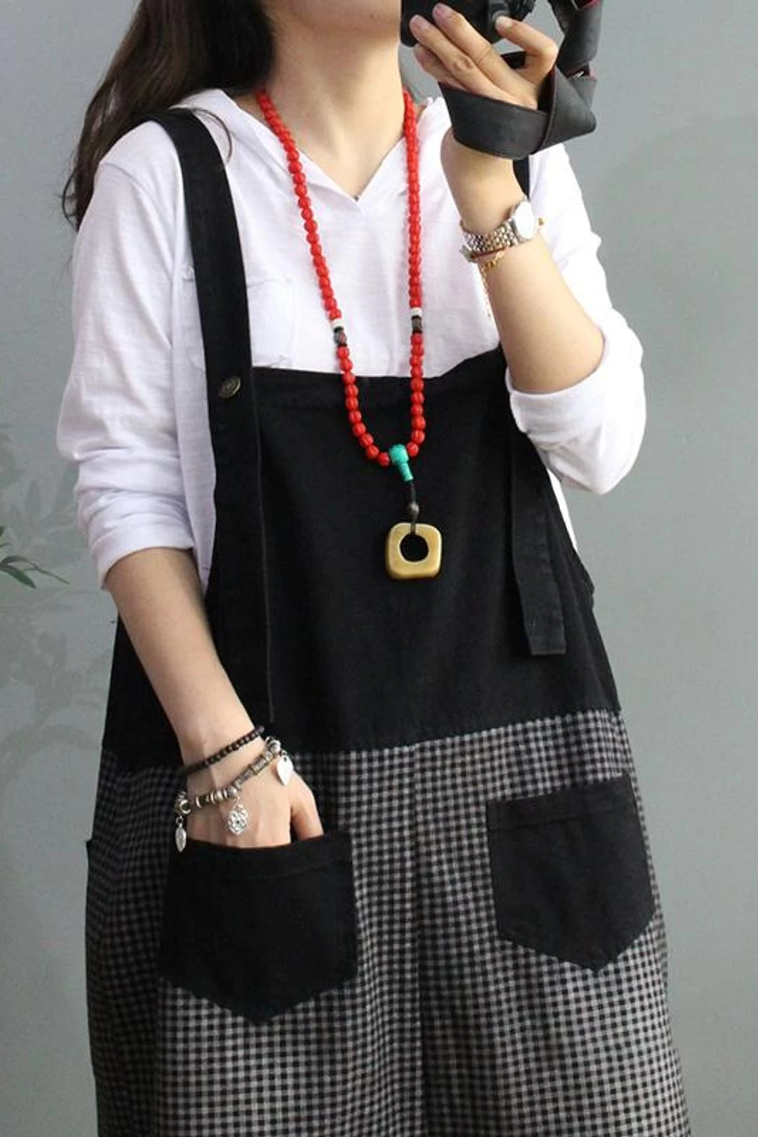 Denim Cotton Women Plaid Stitching Overalls Dungarees Jumpsuit 9 Denim Cotton Women Plaid Stitching Overalls Dungarees Jumpsuit - Image 7