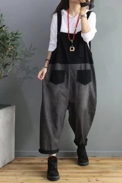 Denim Cotton Women Plaid Stitching Overalls Dungarees Jumpsuit 11 Denim Cotton Women Plaid Stitching Overalls Dungarees Jumpsuit -Women's clothing 16298904158270 3