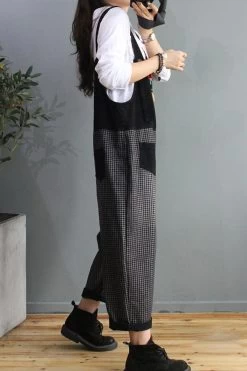 Denim Cotton Women Plaid Stitching Overalls Dungarees Jumpsuit 12 Denim Cotton Women Plaid Stitching Overalls Dungarees Jumpsuit -Women's clothing 16298904223806 4