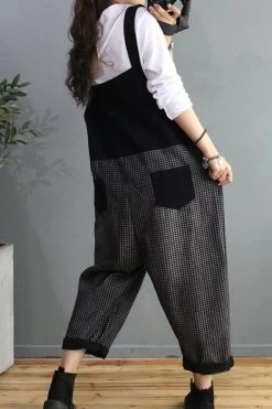 Denim Cotton Women Plaid Stitching Overalls Dungarees Jumpsuit 13 Denim Cotton Women Plaid Stitching Overalls Dungarees Jumpsuit -Women's clothing 16298904354878 5