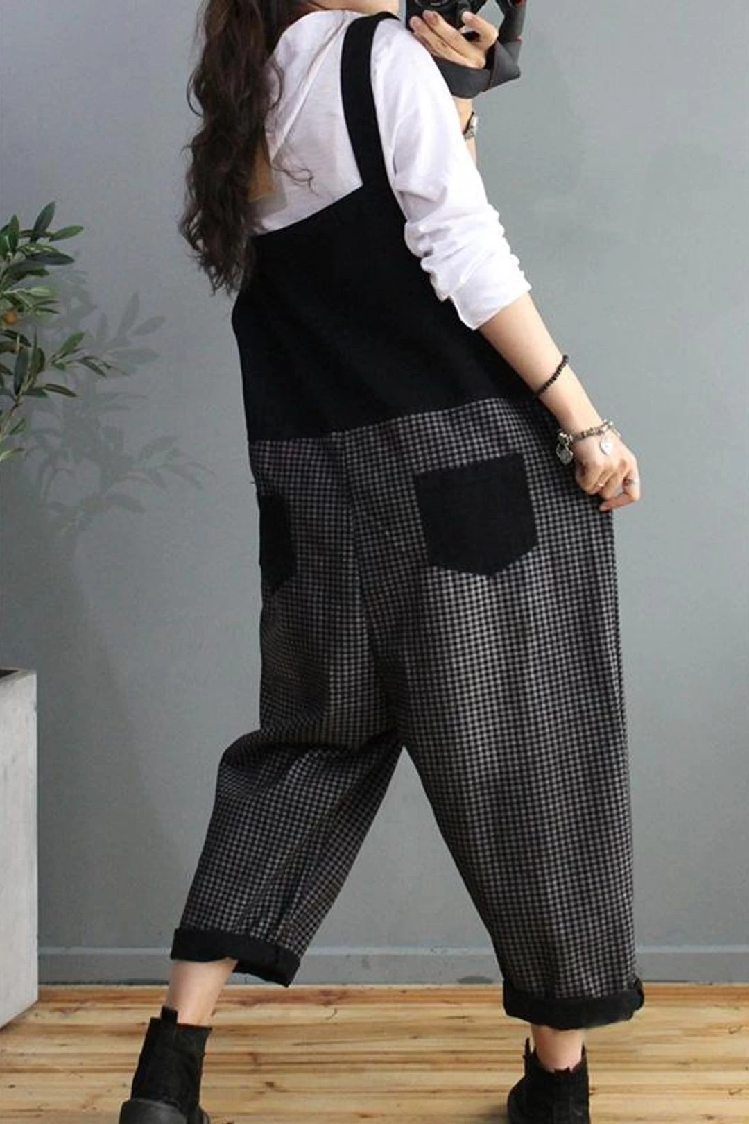 Denim Cotton Women Plaid Stitching Overalls Dungarees Jumpsuit 7 Denim Cotton Women Plaid Stitching Overalls Dungarees Jumpsuit - Image 5