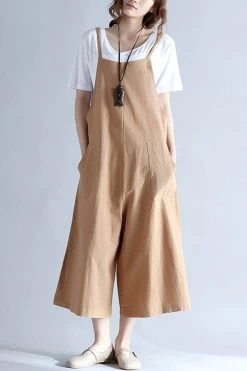 FantasyLinen Linen Casual Loose Overalls, Cotton Plus Size Jumpsuits For Women P10010