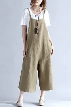 FantasyLinen Linen Casual Loose Overalls, Cotton Plus Size Jumpsuits For Women P10010 -Women's clothing 1665502281767 5
