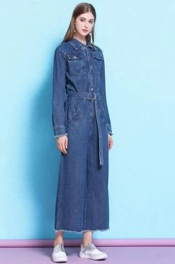 Women Long Sleeve Loose Long Pants Denim Jumpsuit -Women's clothing 17168562323613 3
