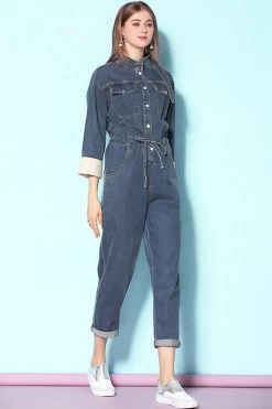 Women Long Sleeve Long Pants Denim Jumpsuit -Women's clothing 17168571302045 3