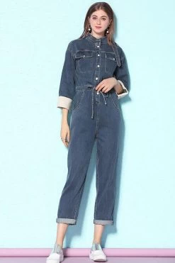 Women Long Sleeve Long Pants Denim Jumpsuit -Women's clothing 17168571760797 6