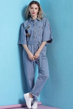 Women Long Pants Loose Denim Jumpsuit -Women's clothing 17168583196829 3