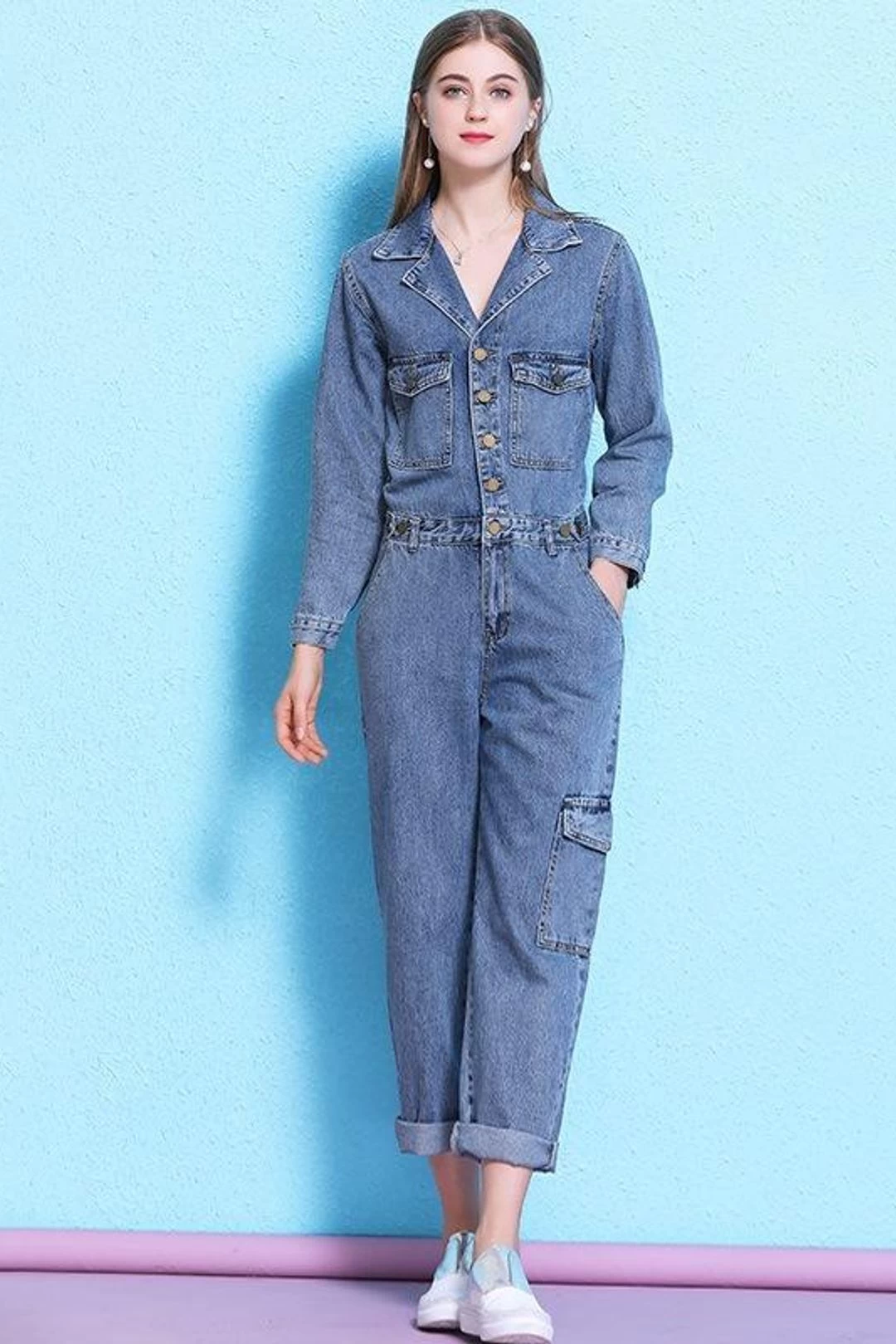 Women Casual Retro Loose One Piece Coverall Long Pants Denim Jumpsuits 3 Women Casual Retro Loose One Piece Coverall Long Pants Denim Jumpsuits