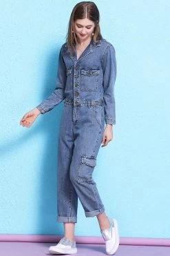 Women Casual Retro Loose One Piece Coverall Long Pants Denim Jumpsuits 11 Women Casual Retro Loose One Piece Coverall Long Pants Denim Jumpsuits -Women's clothing 17168608034973 5