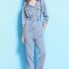 Women Casual Retro Loose One Piece Coverall Long Pants Hoodie Denim Jumpsuits