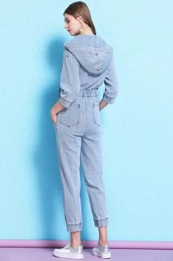 Women Casual Retro Loose One Piece Coverall Long Pants Hoodie Denim Jumpsuits -Women's clothing 17168612294813 4