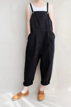 Women Leisure Cotton Jumpsuits Comfortable Dungarees Wide Leg Pants Casual Overalls With Pockets -Women's clothing 17423736537222 6