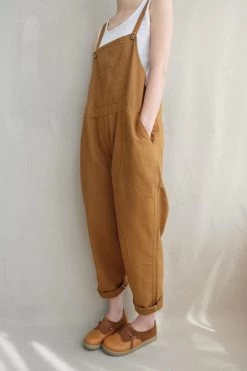 Women Leisure Cotton Jumpsuits Comfortable Dungarees Wide Leg Pants Casual Overalls With Pockets -Women's clothing 17423736602758 4