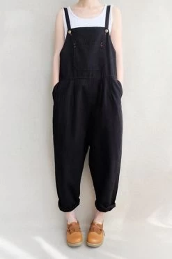 Women Leisure Cotton Jumpsuits Comfortable Dungarees Wide Leg Pants Casual Overalls With Pockets -Women's clothing 17423736701062 7