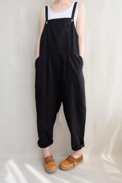 Women Leisure Cotton Jumpsuits Comfortable Dungarees Wide Leg Pants Casual Overalls With Pockets -Women's clothing 17423736766598 9