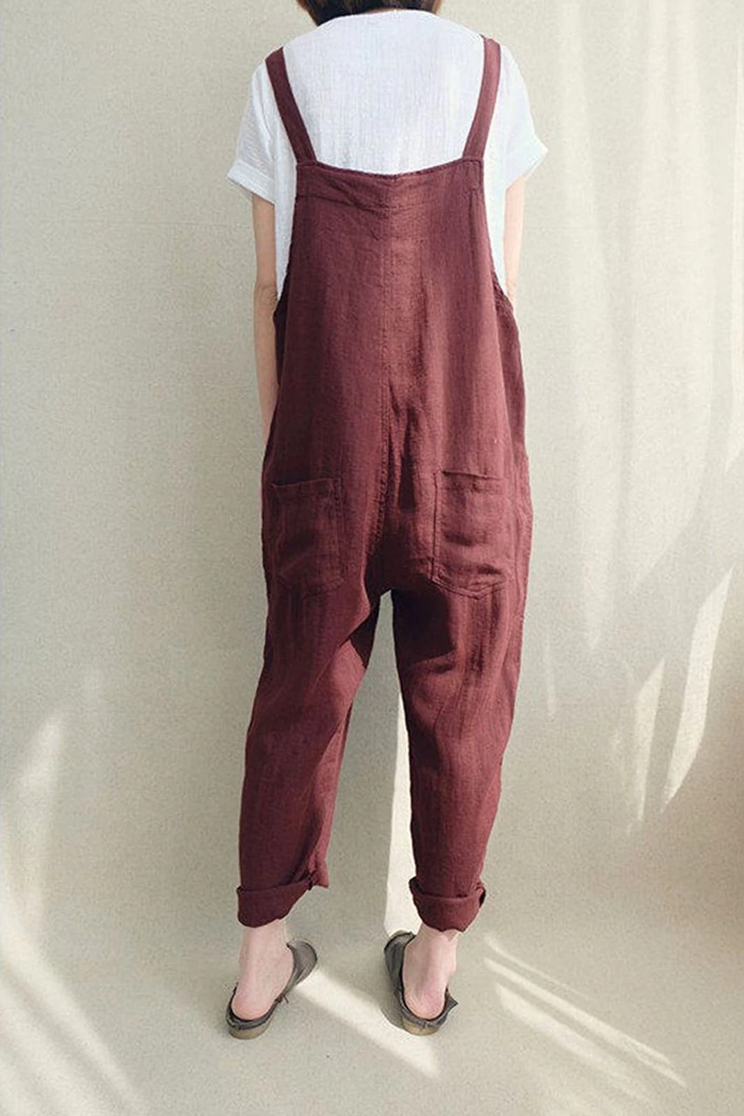 Women Casual Linen Jumpsuits Overalls Pants With Pockets Vintage Linen Harem Pants 4 Women Casual Linen Jumpsuits Overalls Pants With Pockets Vintage Linen Harem Pants - Image 2