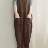 Women Casual Linen Jumpsuits Overalls Pants With Pockets Vintage Linen Harem Pants