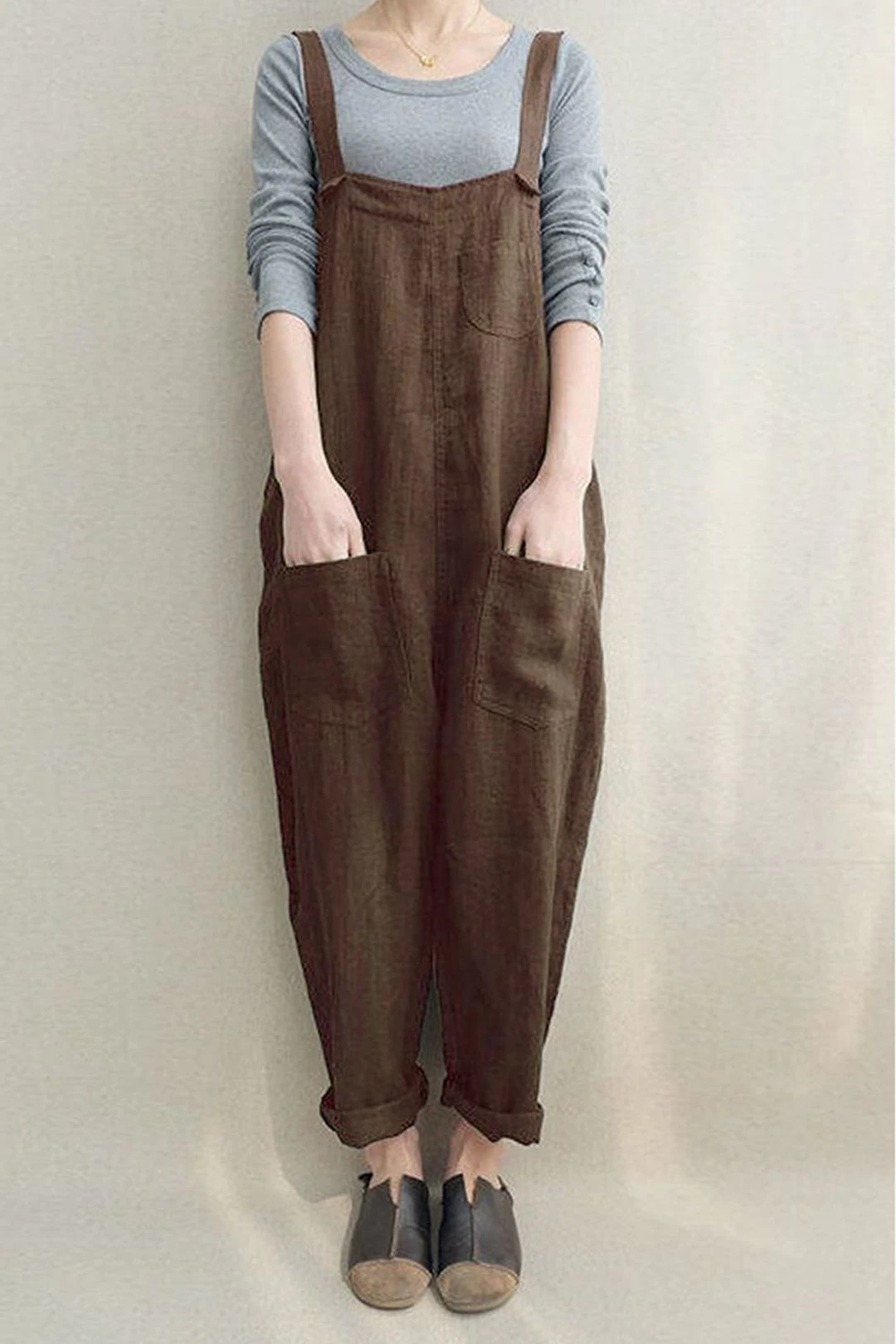 Women Casual Linen Jumpsuits Overalls Pants With Pockets Vintage Linen Harem Pants 3 Women Casual Linen Jumpsuits Overalls Pants With Pockets Vintage Linen Harem Pants