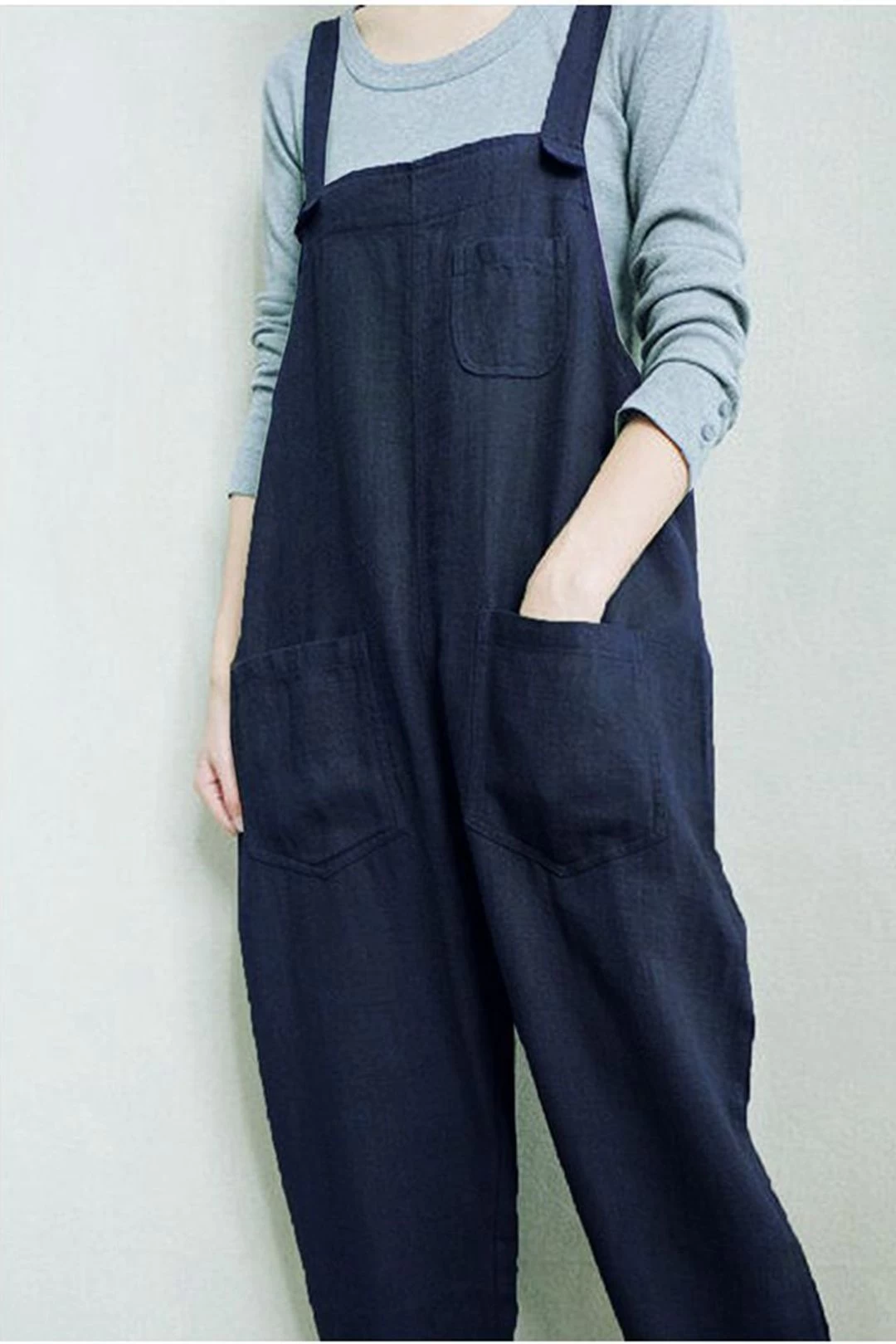 Women Casual Linen Jumpsuits Overalls Pants With Pockets Vintage Linen Harem Pants 8 Women Casual Linen Jumpsuits Overalls Pants With Pockets Vintage Linen Harem Pants - Image 6