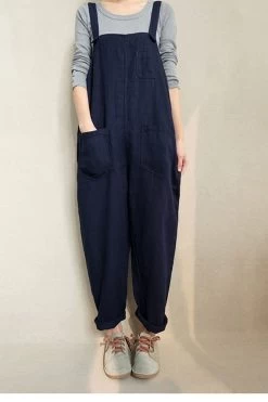 Women Casual Linen Jumpsuits Overalls Pants With Pockets Vintage Linen Harem Pants 14 Women Casual Linen Jumpsuits Overalls Pants With Pockets Vintage Linen Harem Pants -Women's clothing 17424065200262 4