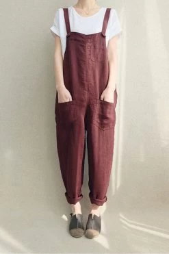 Women Casual Linen Jumpsuits Overalls Pants With Pockets Vintage Linen Harem Pants 13 Women Casual Linen Jumpsuits Overalls Pants With Pockets Vintage Linen Harem Pants -Women's clothing 17424065233030 3