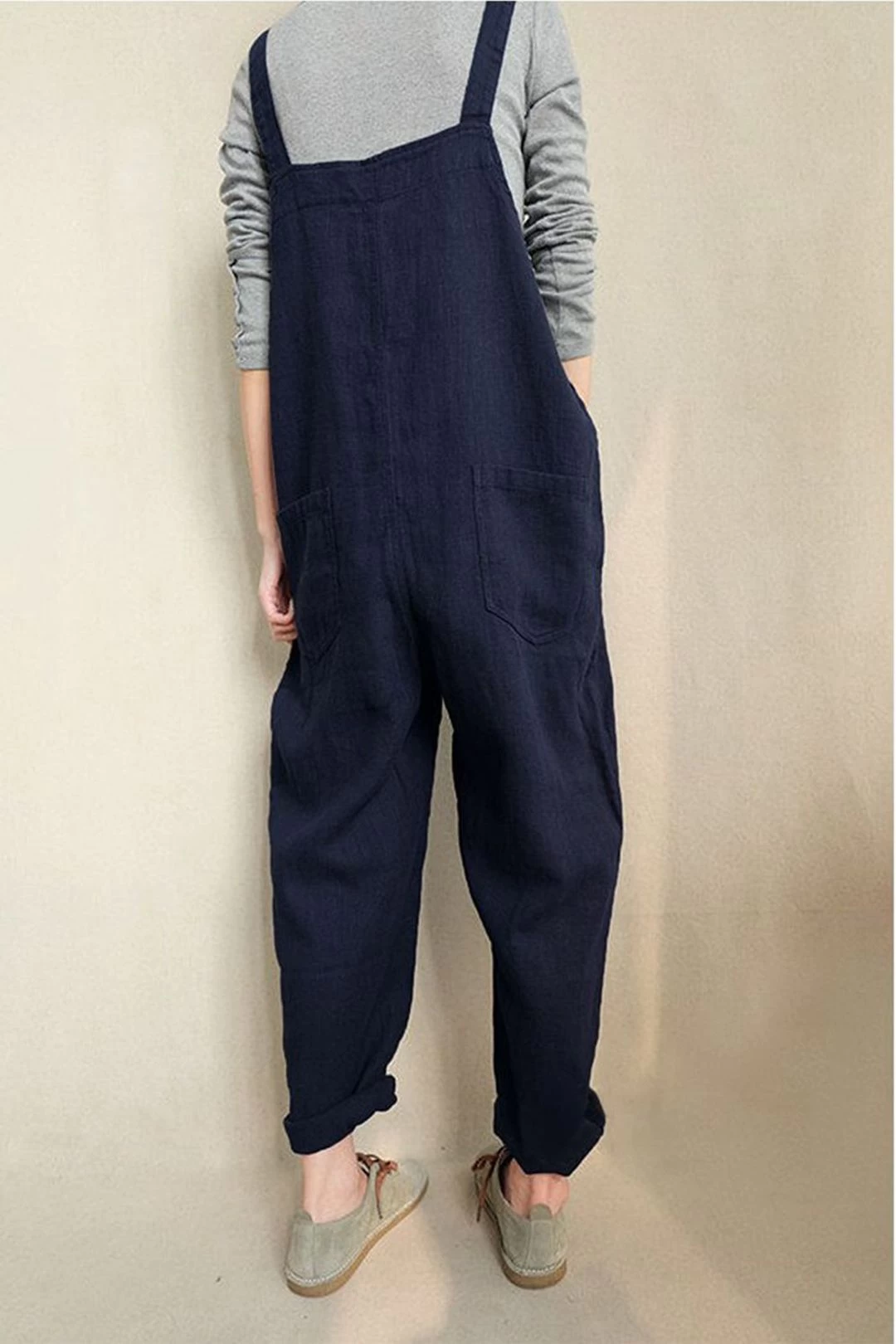 Women Casual Linen Jumpsuits Overalls Pants With Pockets Vintage Linen Harem Pants 7 Women Casual Linen Jumpsuits Overalls Pants With Pockets Vintage Linen Harem Pants - Image 5