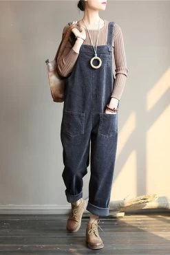 Wide Leg Corduroy Overalls For Women/Casual Jumpsuit/Winter And Spring Jumpsuit, Blue And Beige Color Overalls Fit Summer -Women's clothing 17641492611206 4