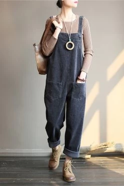 Wide Leg Corduroy Overalls For Women/Casual Jumpsuit/Winter And Spring Jumpsuit, Blue And Beige Color Overalls Fit Summer -Women's clothing 17641492611206 5