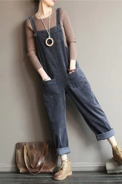 Wide Leg Corduroy Overalls For Women/Casual Jumpsuit/Winter And Spring Jumpsuit, Blue And Beige Color Overalls Fit Summer -Women's clothing 17641492643974 6
