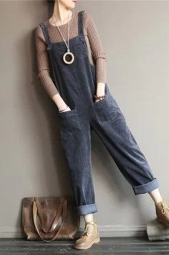 Wide Leg Corduroy Overalls For Women/Casual Jumpsuit/Winter And Spring Jumpsuit, Blue And Beige Color Overalls Fit Summer -Women's clothing 17641492643974 7