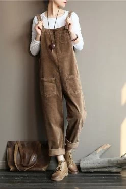Wide Leg Corduroy Overalls For Women/Casual Jumpsuit/Winter And Spring Jumpsuit, Blue And Beige Color Overalls Fit Summer