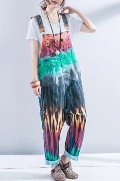 Casual Women Colorful Denim Jumpsuits Overalls Dungarees