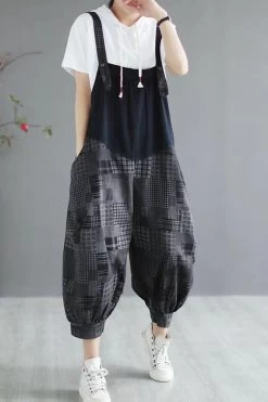 Women Color Spliced Plaid Jumpsuits Dungarees -Women's clothing 27984720789566 3