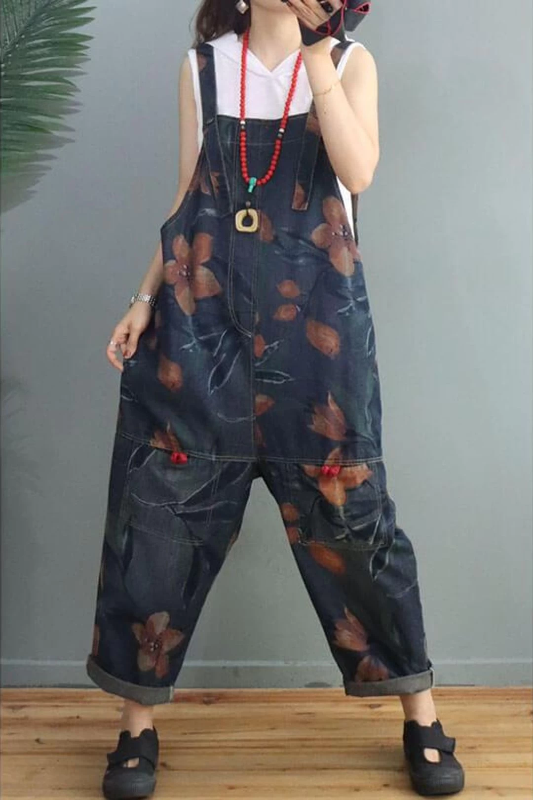 Women Denim Floral Print Pocket Jumpsuits Dungarees 11 Women Denim Floral Print Pocket Jumpsuits Dungarees - Image 9