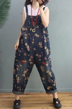 Women Denim Floral Print Pocket Jumpsuits Dungarees 18 Women Denim Floral Print Pocket Jumpsuits Dungarees -Women's clothing 28020054786110 4