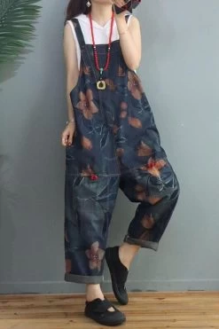 Women Denim Floral Print Pocket Jumpsuits Dungarees 17 Women Denim Floral Print Pocket Jumpsuits Dungarees -Women's clothing 28020054818878 3
