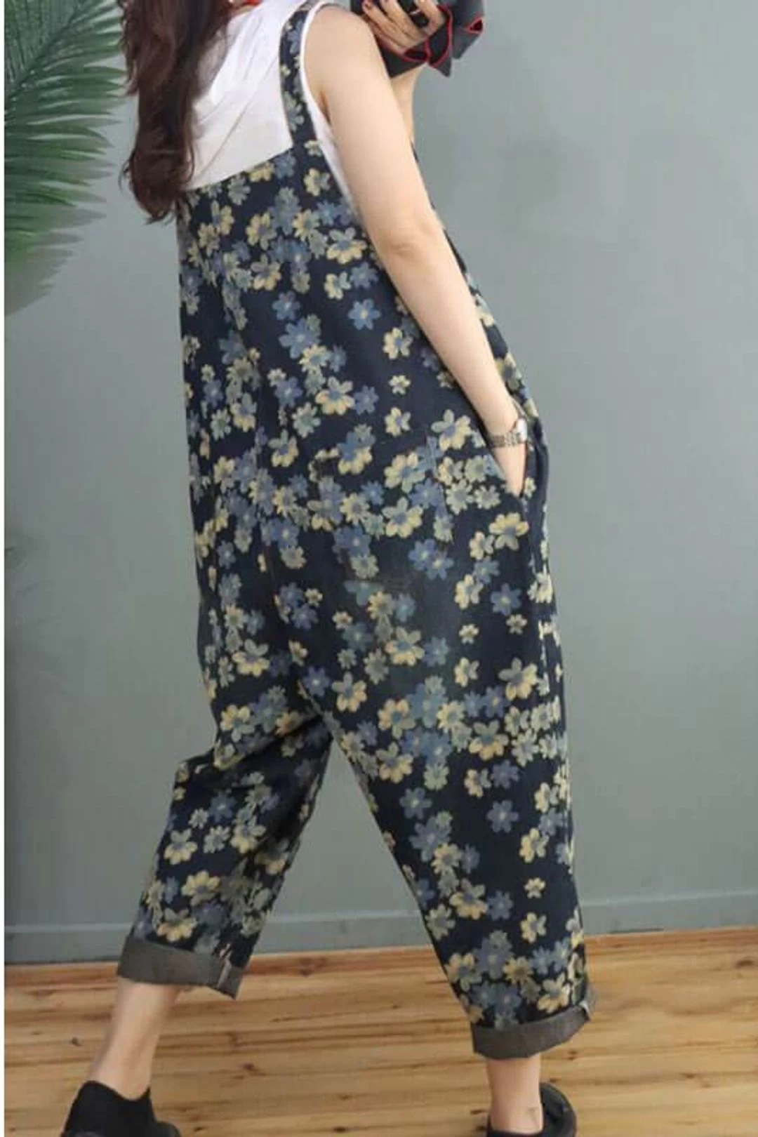 Women Denim Floral Print Pocket Jumpsuits Dungarees 9 Women Denim Floral Print Pocket Jumpsuits Dungarees - Image 7