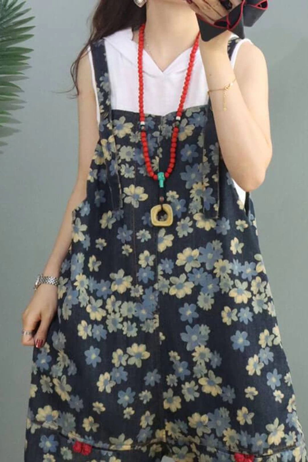 Women Denim Floral Print Pocket Jumpsuits Dungarees 13 Women Denim Floral Print Pocket Jumpsuits Dungarees - Image 11