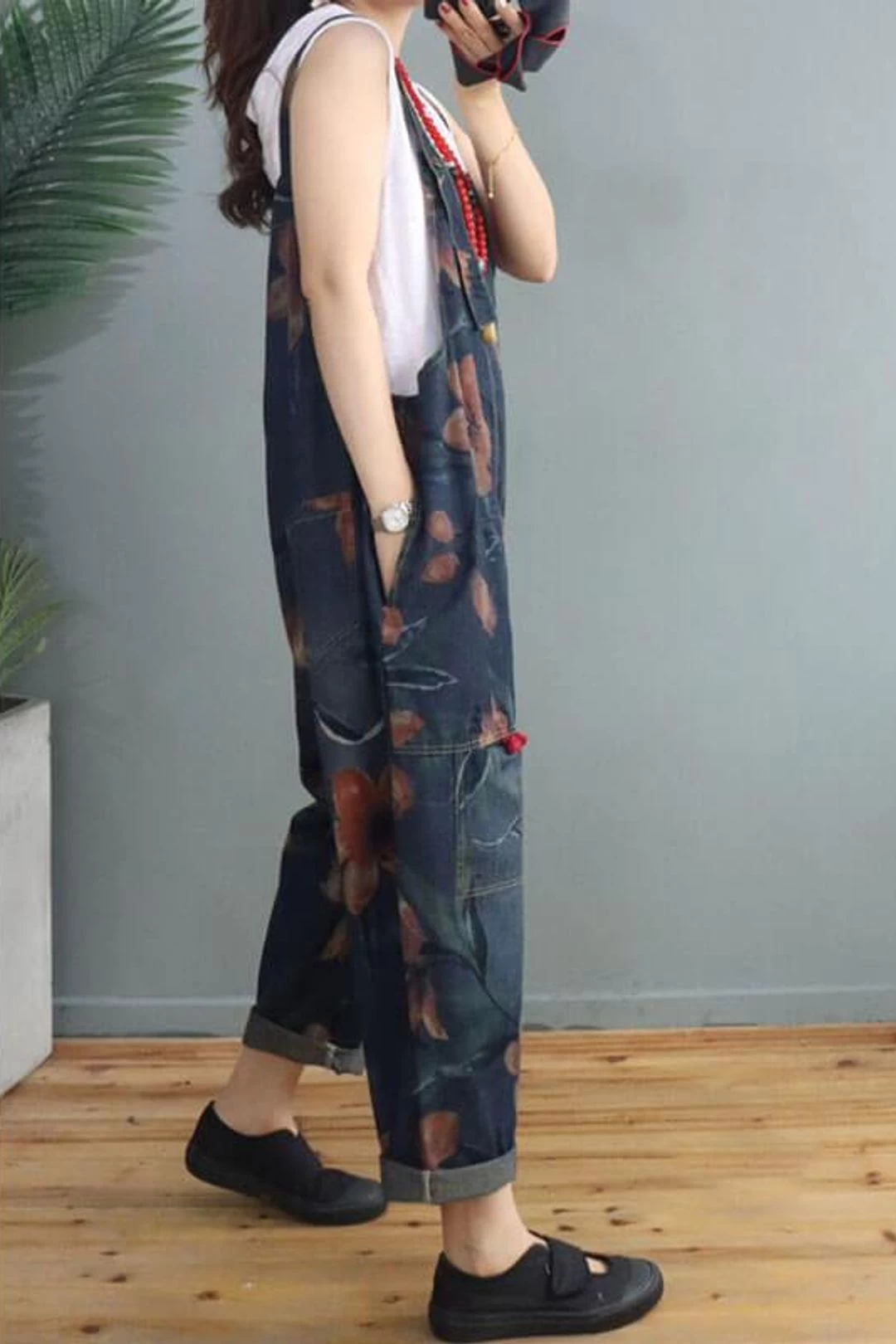 Women Denim Floral Print Pocket Jumpsuits Dungarees 12 Women Denim Floral Print Pocket Jumpsuits Dungarees - Image 10